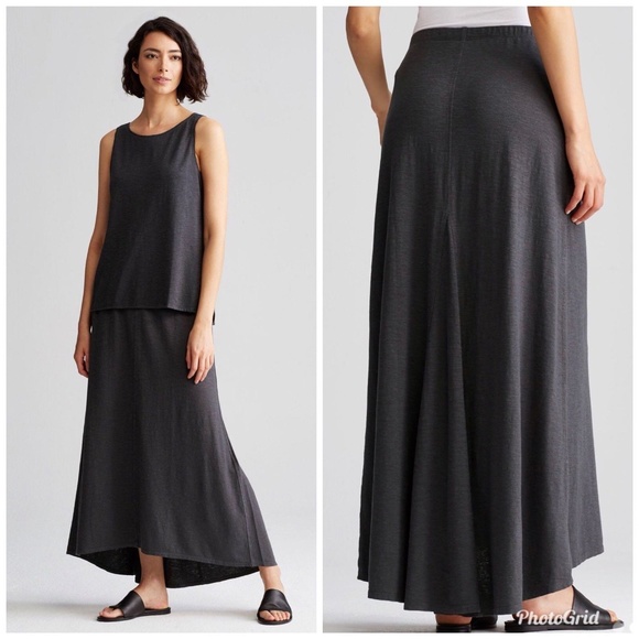 Eileen Fisher Dresses & Skirts - EILEEN FISHER Medium HEMP Gray Hi Low Maxi SKIRT